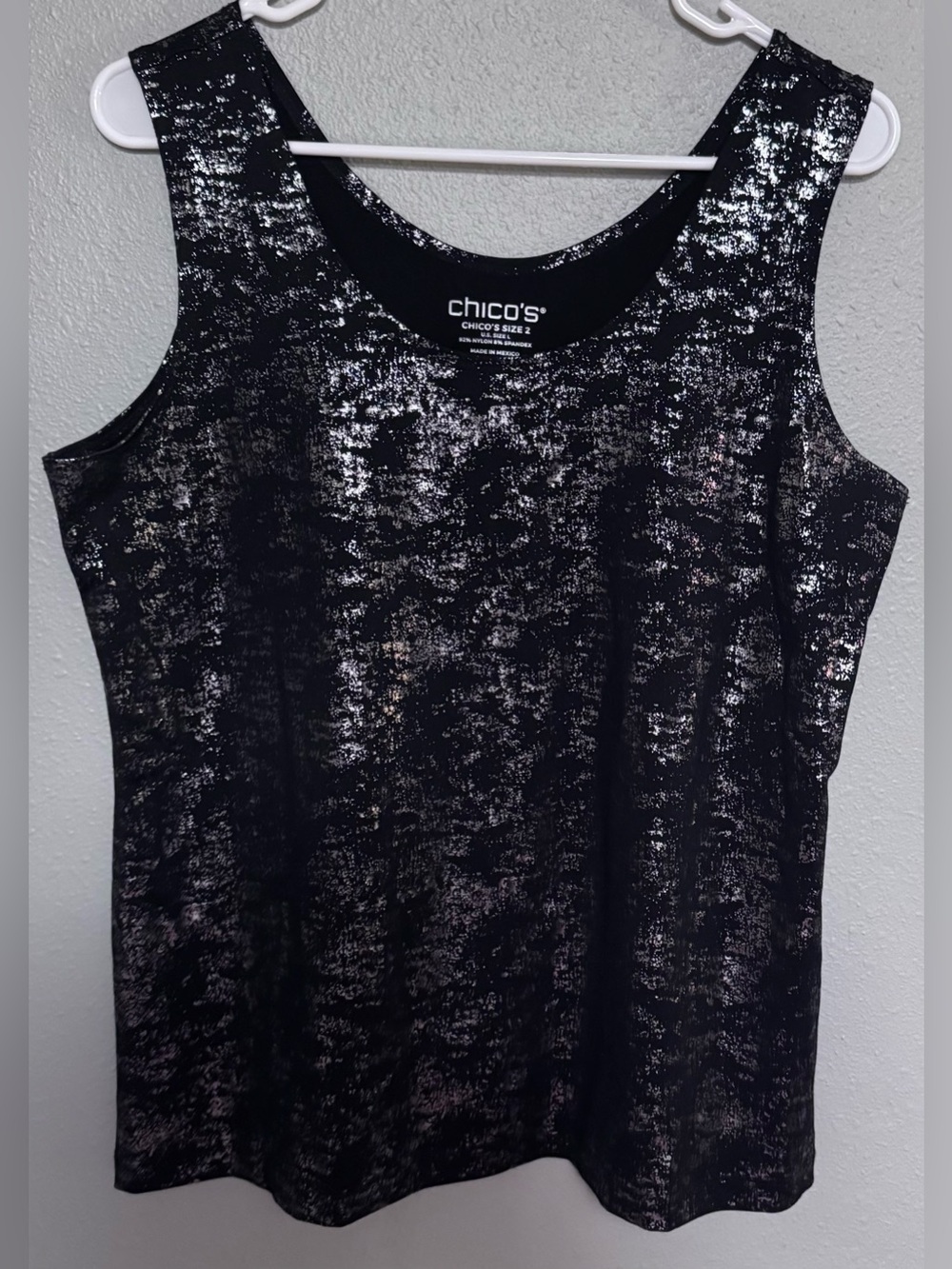 Chico's Black and Silver Metallic-Effect Tank Top